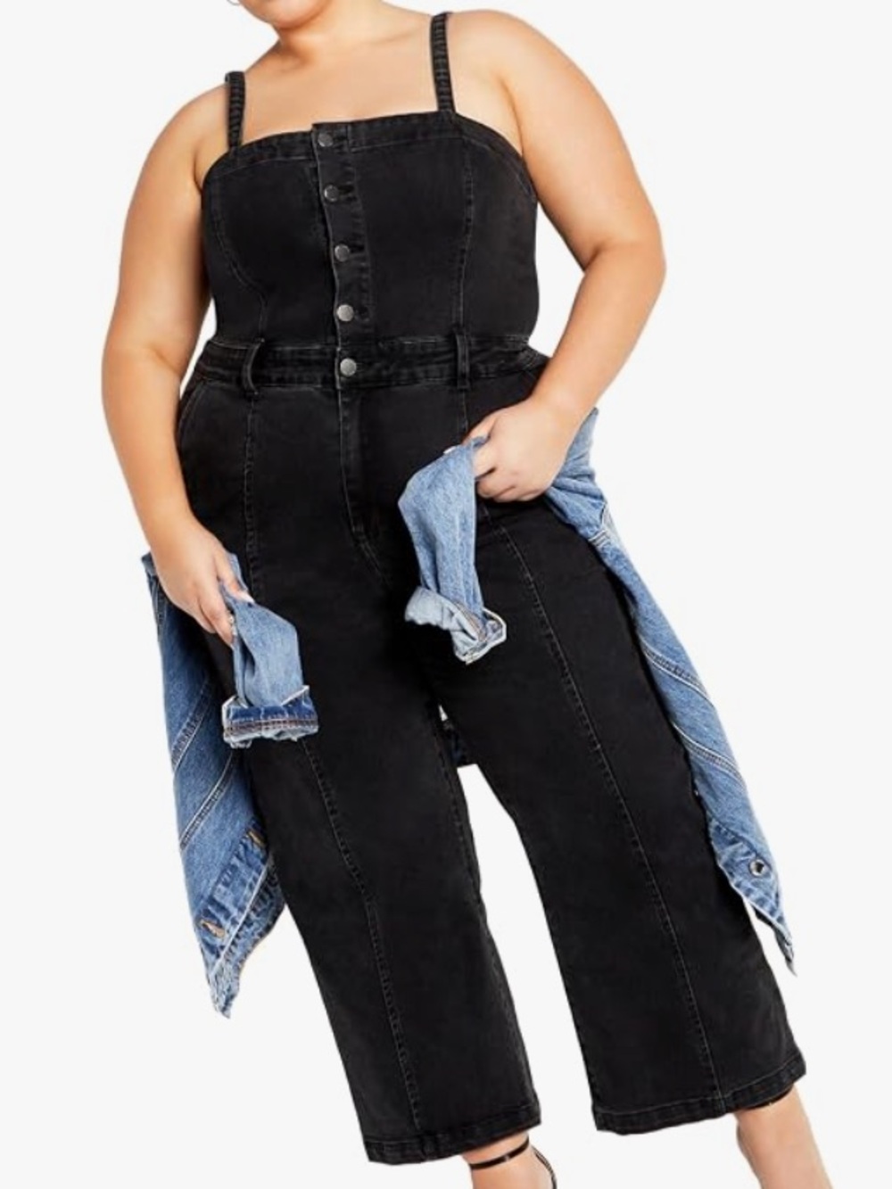 City Chic Black Wide-Leg Denim Jumpsuit